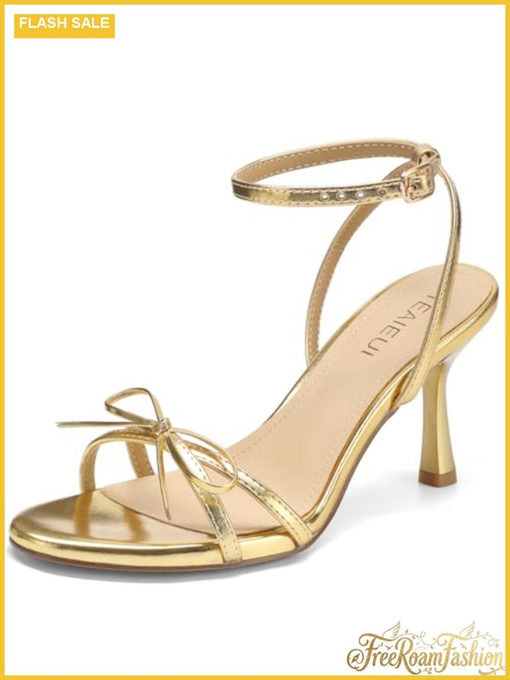 Kitten Heel Sandals with Bow, Round Open Toe Strappy Heels, 3 Inch